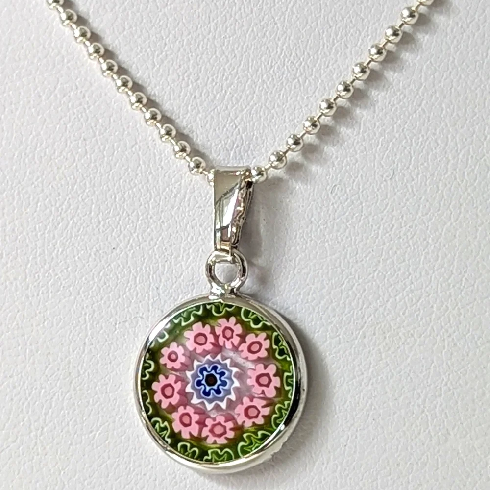 Italian Artisan Handcrafted Murano Millefiori Glass Pendant • Pink • Green - Picture 10 of 10